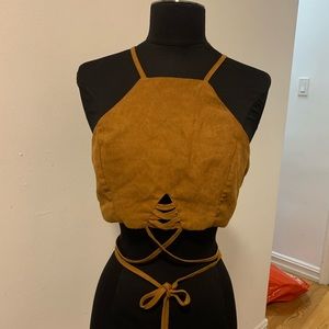 Suede Crop Tank w/ Lower Tie & Zip-Up Back